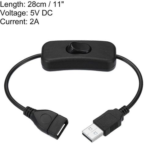 Câble d'extension USB avec interrupteur marche/arrêt, contrôleur adaptateur pour ventilateurs et bandes LED, noir (1/4)