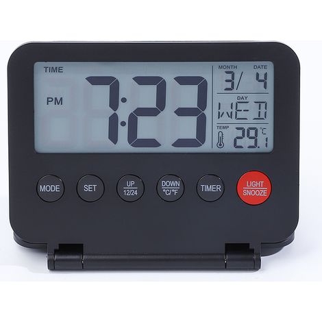 Digitaler Reisewecker, kleiner Reisewecker mit Kalender, Temperaturanzeige, Schlummerfunktion, keine Batterien im Lieferumfang enthalten (1/5)