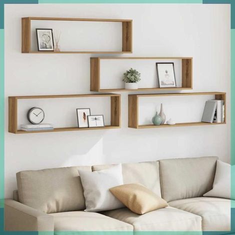 Étagère murale en cube - 856585 - chêne artisanal - lot de 4 - 100 x 15 x 30 cm (1/5)