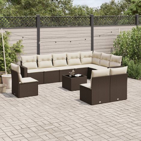 Set de sofás de jardín 11 pzas cojines ratán sintético marrón vidaXL (1/3)