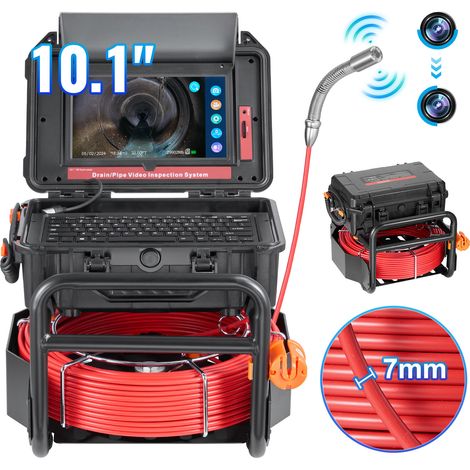 Mophorn-Kanalkamera, 165 Fuß/50 m groß, selbstnivellierende Abflusskamera mit 10,1-Zoll-Touchscreen, 512-Hz-Sender und Entfernungszähler, IP67-Spool-Rohrkamera mit 12 LED-Leuchten