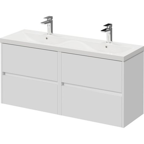 Montego Gloss White 1200mm Wall Mounted 4 Drawer Vanity Unit with Glide Double Basin