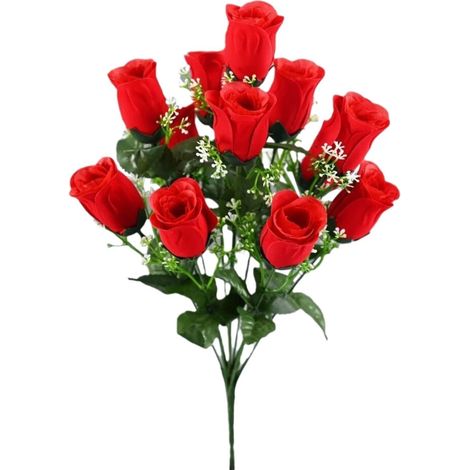 Un ramo de rosas artificiales, rosas de seda de aspecto realista, ideales para bodas, decoración del hogar, fiestas y decoración de lápidas en cementerios (10 cabezas, rojas).