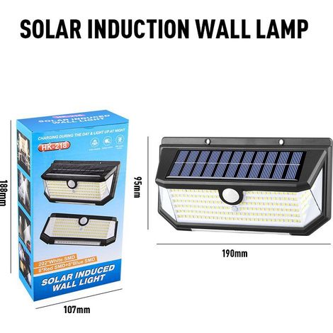Lampe Solaire Extérieur, 4200LM, 218 LEDs, Éclairage à 300°, 3 Modes, avec Détecteur de Mouvement, Lumiere Solaire Étanche IP66 pour Clôture, Ccour, Patio, Jardin, Garage