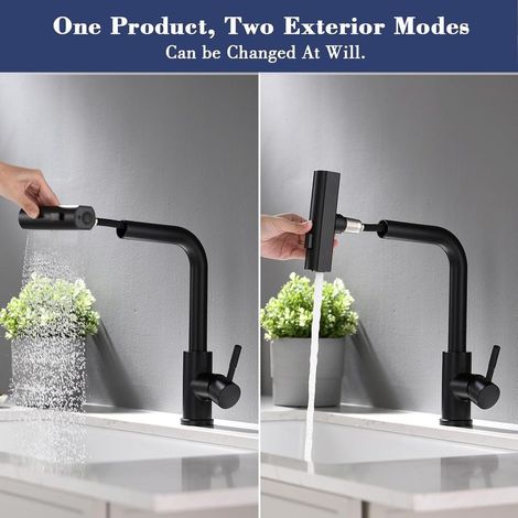 Robinet cuisine extractible pivotant 360 degrés – Mitigeur levier unique pour évier – Couleur noir (1/5)