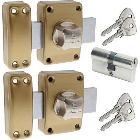 Lot de 2 verrous bouton 45mm et 1 Cylindre de porte européen 30 + 30 mm Bricard 1975 (1/5)