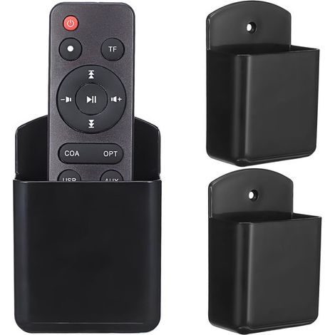 Lot de 2 organiseurs muraux auto-adhésifs, sans perçage, supports pour télécommande, stylos et clés, rangement de bureau en plastique, noir et blanc (1/5)