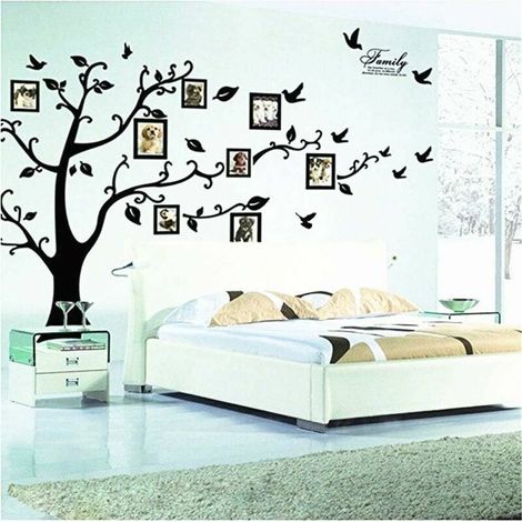 Grand arbre généalogique décoration murale cadres photo amovibles arbre sticker mural vinyle arbre Stickers muraux pour salon décor à la maison (arbre noir) (1/5)