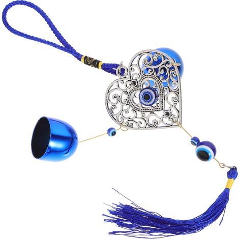 Carillon à Vent Métal Œil Bleu Maléfique 31 CM avec Clochettes Décoration Suspendue Protectrice pour Porte Balcon Voiture Ornement Extérieur Turc (1/5)