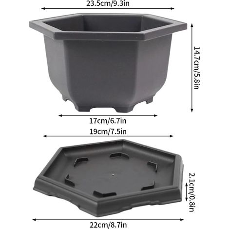 Pot à bonsaï hexagonal en forme de L avec plateau, imitation pot de fleurs en argile violette, pot de fleurs en plastique, pot pour plantes succulentes, jardinière de jardin. (1/4)