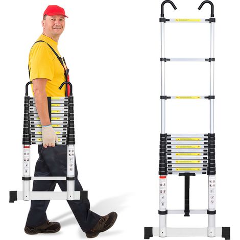 Jiubiaz Scala a libretto telescopica 4,4m argento con stabilizzatore e ganci, 150kg