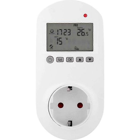 Prise thermostatique numérique programmable avec grand écran LCD, contrôleur de température ambiante sans fil, capteur de température de chauffage intégré (1/5)