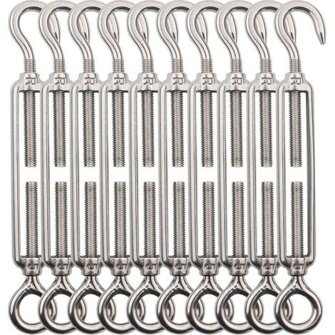 [NIEMALS VERWENDET] 10 Stück M5 Haken-Kabelspanner (Hakenöse), Edelstahl-Drahtspanner/INOX-Kabelspanner für Wäscheleinen, Stahlkabel, Stahlseile