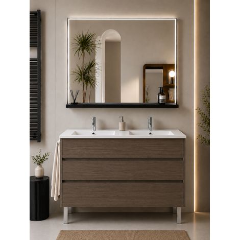 Meuble de salle de bain avec vasque ORIGENBATH IMPERIA sans miroir 120x45 cm double vasque frêne tea (1/3)