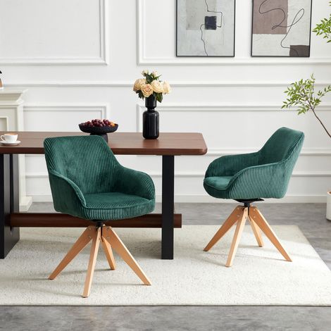 Sedia girevole in velluto verde scuro e legno massello, 360° silenziosa, stile retrò, set da 2,56×44×84cm (1/5)