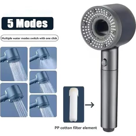 Pommeau de douche haute pression (Gris-b) 3 jets réglables, économie d'eau, arrêt automatique, accessoire de robinetterie de salle de bain (1/5)