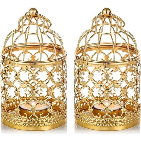 Lanterne décorative en métal en forme de cage à oiseaux, ornée de motifs ajourés, cage à oiseaux en fer, lanterne de Noël (1/3)