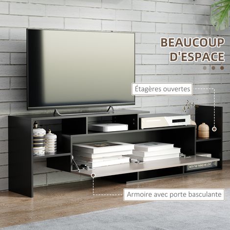 Ensemble meuble TV avec banc et étagère murale style contemporain 153,6L cm - noir (1/5)