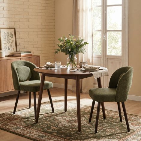 Lot de 2 chaises de salle à manger vertes en bois caoutchouc, dossier rembourré en mousse, chaise confortable pour salle à manger et cuisine (1/5)