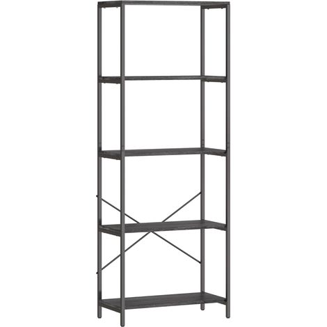 5-Tier Bookshelf, Industrial Bookcase with Metal Frame - Dark Grey and Black (1/5)
