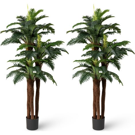 Costway – Lot de 2 palmiers artificiels 191 cm – 48 feuilles ajustables – 3 troncs réalistes – Base en ciment pour stabilité – Décoration moderne