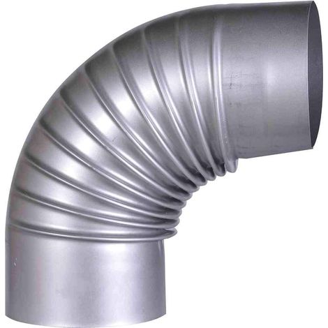 FIREFIX A130/B FAL Bend 90° Tubo per stufe in lamiera di Acciaio Rigido, Spessore 0,6 mm, Lunghezza accoppiata Interna saldata a Laser, Argento