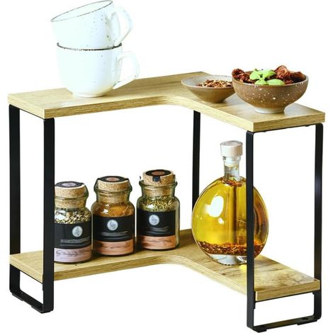 Étagère dAngle Cuisine - Bois FSC et Métal - 30 x 30 x 28 cm - Livraison gratuite (1/5)