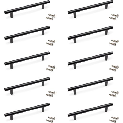Emuca Lot von 10 Möbelgriffe Orlando, L188mm, 128mm Achsenabstand, Stahl, Schwarz lackiert (1/5)