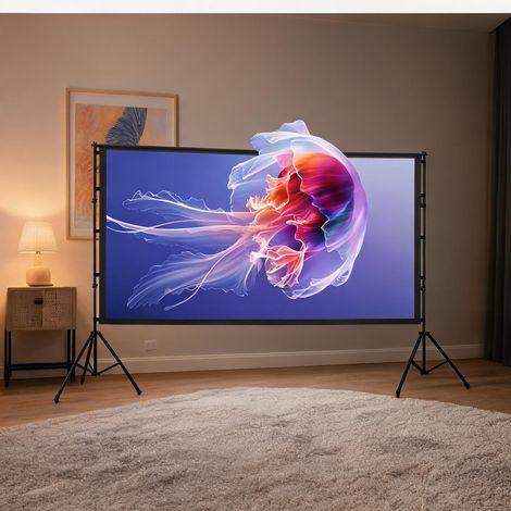 Écran de projection 309 x 217 cm avec trépieds noir en polyester (1/5)