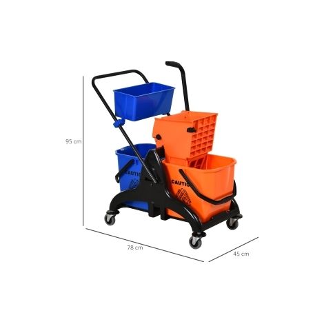 Chariot de nettoyage professionnel avec presse à mâchoires, 2 seaux séparés, 4 roues silencieuses, pour maisons, bureaux et commerces, orange – CHICFURN (1/5)