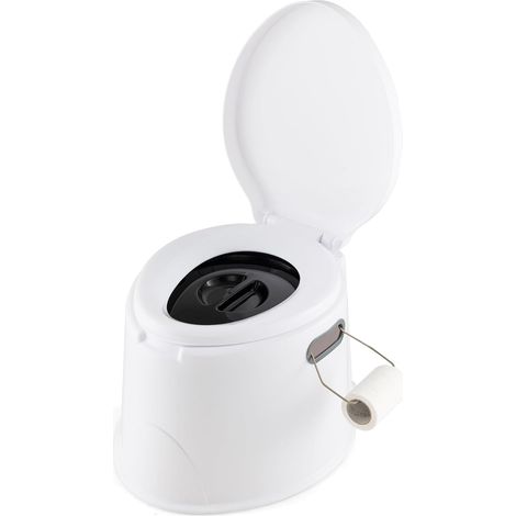 COSTWAY Campingtoilette tragbar, Reisetoilette bis 200 kg belastbar, Mobile Toilette mit abnehmbarem Eimereinsatz, Toilettenpapierhalter, für Camping, Wandern und Reisen (1/5)