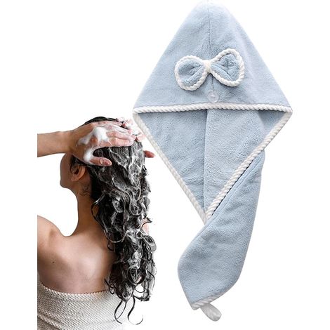 Serviette-foulard absorbante épaisse en velours corail avec nœud, bonnet de douche doux et délicat pour cheveux secs.