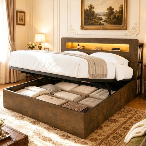 letto contenitore 180x200 idraulico LED prese HAVRYA (1/5)