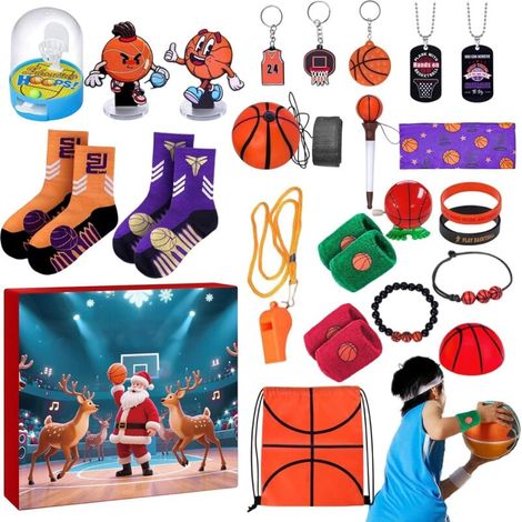 Calendrier de l'Avent Basketball 2025, calendrier de Noël sportif de 24 jours avec accessoires de basketball, pour garçons et filles, fans de basketball, comme décoration intérieure