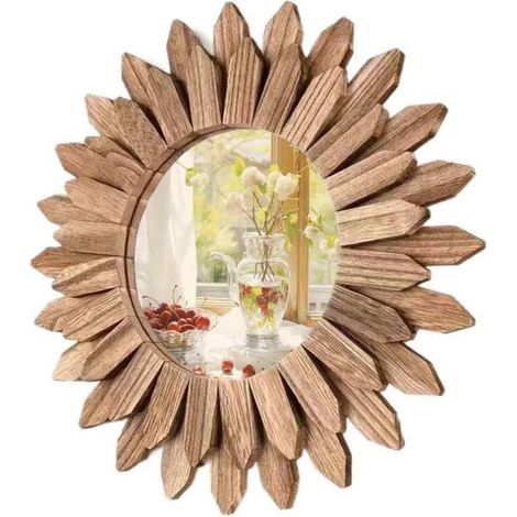 Runder Wandspiegel – Massivholzrahmen mit Falz-Optik – Wanddekoration für Schlafzimmer, Wohnzimmer, Badezimmer – Durchmesser 30 cm – 1 Stück (1/5)