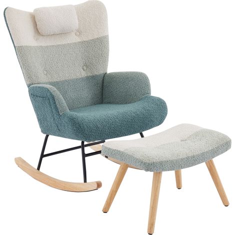 Sillón mecedor de bouclé multicolor con reposapiés (1/5)