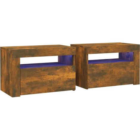Set di 2 comodini con luce LED e vano portaoggetti 60 x 35 x 40 cm legno composito marrone DEC034837