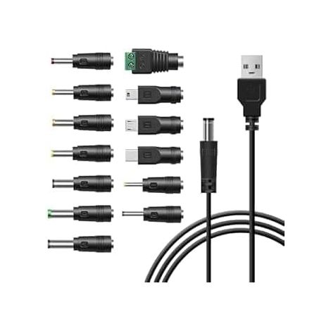 Chargeur Multi Embout Universel USB A vers DC avec 13 Adaptateurs Interchangeables et Câble de 1 Mètre pour Divers Appareils Électroniques Chargeur Rapide et Stable pour Maison et Bureau (1/5)