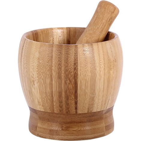 Mortaio e pestello in legno, mortaio per aglio, spremi pepe, tritatutto, utensile da cucina multifunzionale - grande dimensione, 9,8 cm di diametro. (1/5)