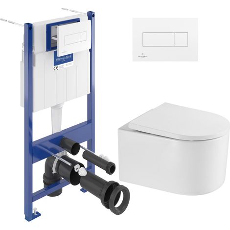 Villeroy & Boch Pack Inodoro Soporte Bastidor  + Inodoro sin brida SAT Delano + Asiento Softclose + Placa + Escobilla Joseph Joseph GRATIS