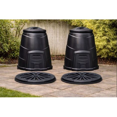 330L Black Garden Compost Bins with Base Plates Outdoor - 2 Pack
