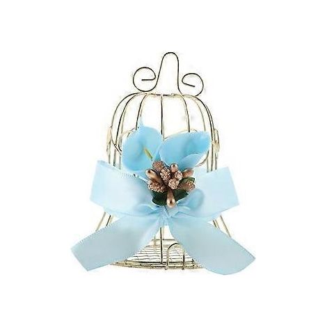 Boîte à bonbons de mariage en métal en forme de cage à oiseaux, boîte cadeau, contenant à bonbons cage à oiseaux (bleu ciel) (1/2)