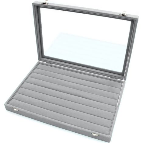 Ringaufbewahrungsbox - Schmuckkasten für Ringe mit Glasdeckel in Ring-Schaukasten mit 2 Sicherheitsverschlüssen, 8 Spalten für Schmuck, Ringe, Ohrringe (1/4)