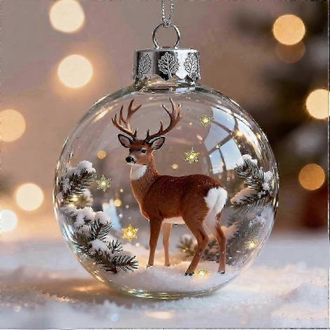 Boule de Noël 3D en cristal, motif vache des Highlands, décoration animalière, en verre transparent. (1/3)