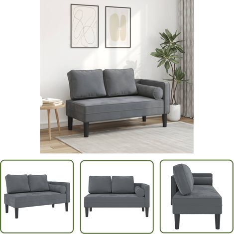 The Living Store Chaise longue avec coussins gris foncé velours - Chaises Longues - Fauteuil Relaxant - Chaise Lounge - Mobilier Extérieur - Jardin (1/5)