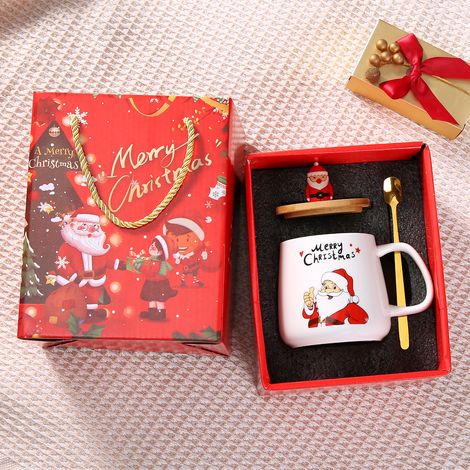 Tasse à café créative de Noël en céramique avec couvercle et cuillère, coffret cadeau Père Noël, boîte cadeau Père Noël (1/5)