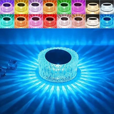 Lampe LED cristal rechargeable sans fil ACKERMAN – 16 couleurs tactiles, 3 niveaux de luminosité, lampe de chevet portable pour chambre, salon et bureau (1/5)