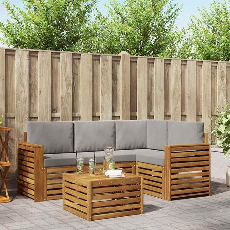 Outdoor-Sofagarnitur mit Kissen 5 pcs Natürlich und Hellgrau