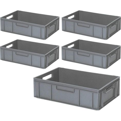 BRB 5 boîtes Euro avec 2 poignées, 600 x 400 x 170 mm, gris