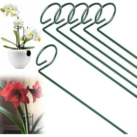 Lot de 6 piquets de support en métal pour cage de plantes - Tige unique - 40 cm - Pour tomates, pivoines, lys, roses et fleurs d'amaryllis, vert (1/4)